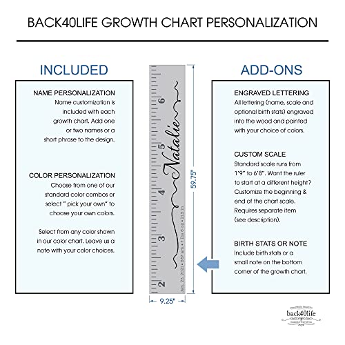 Wooden Kids Growth Chart Ruler for Boys and Girls Painted or Engraved (The Natalie) Back40Life - Image 4