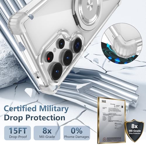 Image of Cubix Back Cover Case for Samsung Galaxy S26 Ultra Hard PC + TPU | Metal Ring Kickstand | 1500g Magnetic Hold | 360 Rotating Stand | Military Drop Protection | Air Cushioned Corners