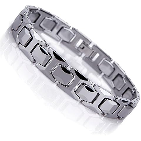Pulsera de tungsteno macizo con eslabones estilo pulido pirámide Cover
