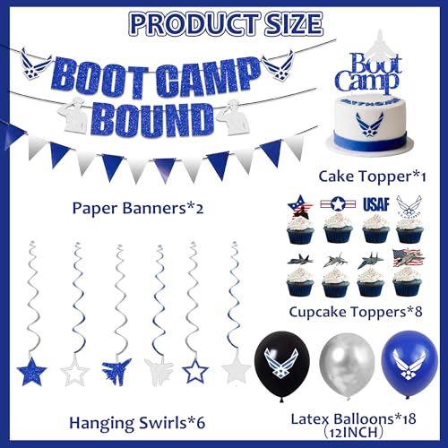 Image of Holkcog Air Force Party Decorations, Blue Boot Camp Bound Themed Birthday Banner, Farewell Party Welcome Ceremony, Fighter aircraft Cupcake Decoration, Jet Aircraft Plane Airplane Military Cake Topper