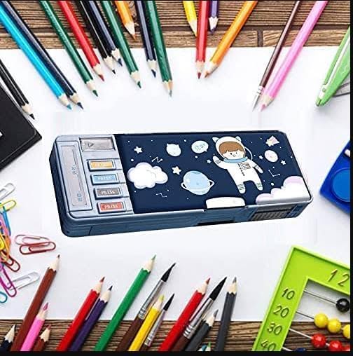 Image of Parshya Multifunctional Cute School Pencil Box for Girls, Space Compass for Boys, Aesthetic Stationary Items for Kids, Magnetic Pencil Box, Best Gifts (Space Compass Box New 2)