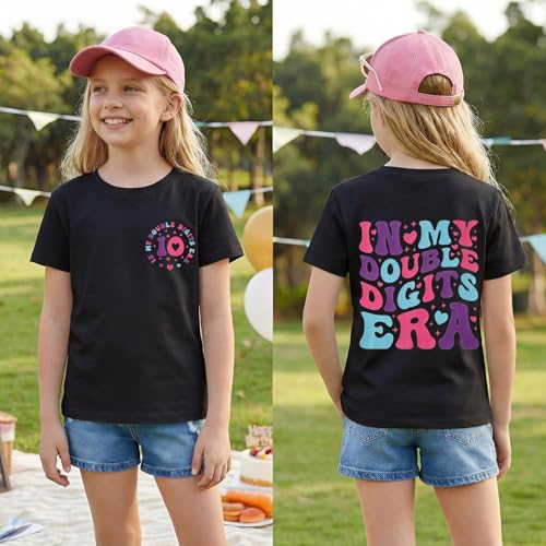 Image of IZYJOY in My Double Digits Era Shirts Girls 10th Birthday T-Shirts 10 Years Old Birthday Party Short Sleeve Summer Tee Tops