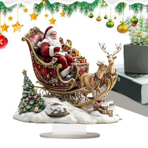 Eventerde Centros De Mesa Navideños,Señales Navideñas 2D - con Soporte Árbol Santa Claus Trineo Reno Acrílico para Hogar Estantería Dormitorio Trabajo