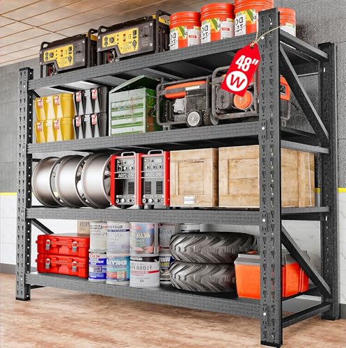 48' Wide Heavy Duty Garage Shelving Units,3000LBS 24 Deep Storage Shelves,Metal Garage Shelves,Large...