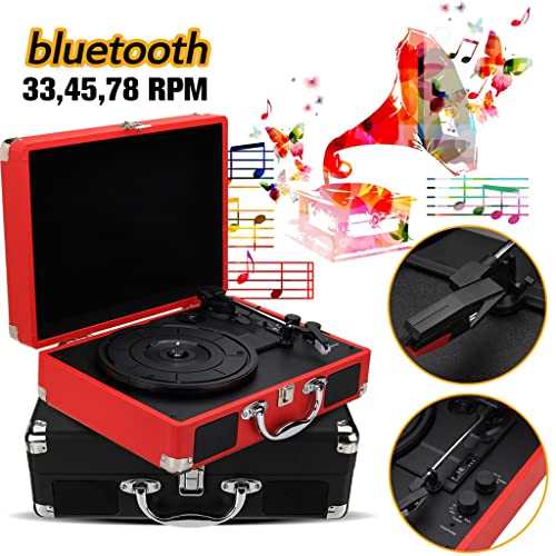 Retro 33/45/78 RPM Bluetooth PH/INT/BT 2.0 Suitcase Turntable LP Record Phone Player 3-Speed 3.5mm (Color : Red) - Les Beatles, Paul McCartney, John Lennon, RIngo Starr, George Harrison Retro 33/45/78 RPM Bluetooth PH/INT/BT 2.0 Suitcase Turntable LP Record Phone Player 3-Speed 3.5mm (Color : Red) – Image 5