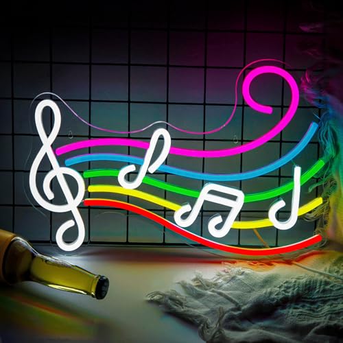Music Neon Sign Dimmable Live Music Neon Light Sign for Wall Decor Musical Note Staff LED Lights up Signs for Bedroom, Studio, Vocal Recital Concert, Man Cave, Bar, Club, Game Room