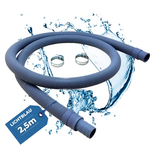 Lichtblau Ablaufschlauch Verlängerung I 2,5m I Waschmaschine Geschirrspüler I Komplettes Set inkl. Schlauchschellen I Wasserablaufschlauch universell verwendbar Hersteller unabhängig,