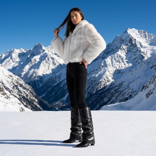 Image of Knee High Boots Women Fold Over Boots Chunky Heel Pointed Toe Tall Boots