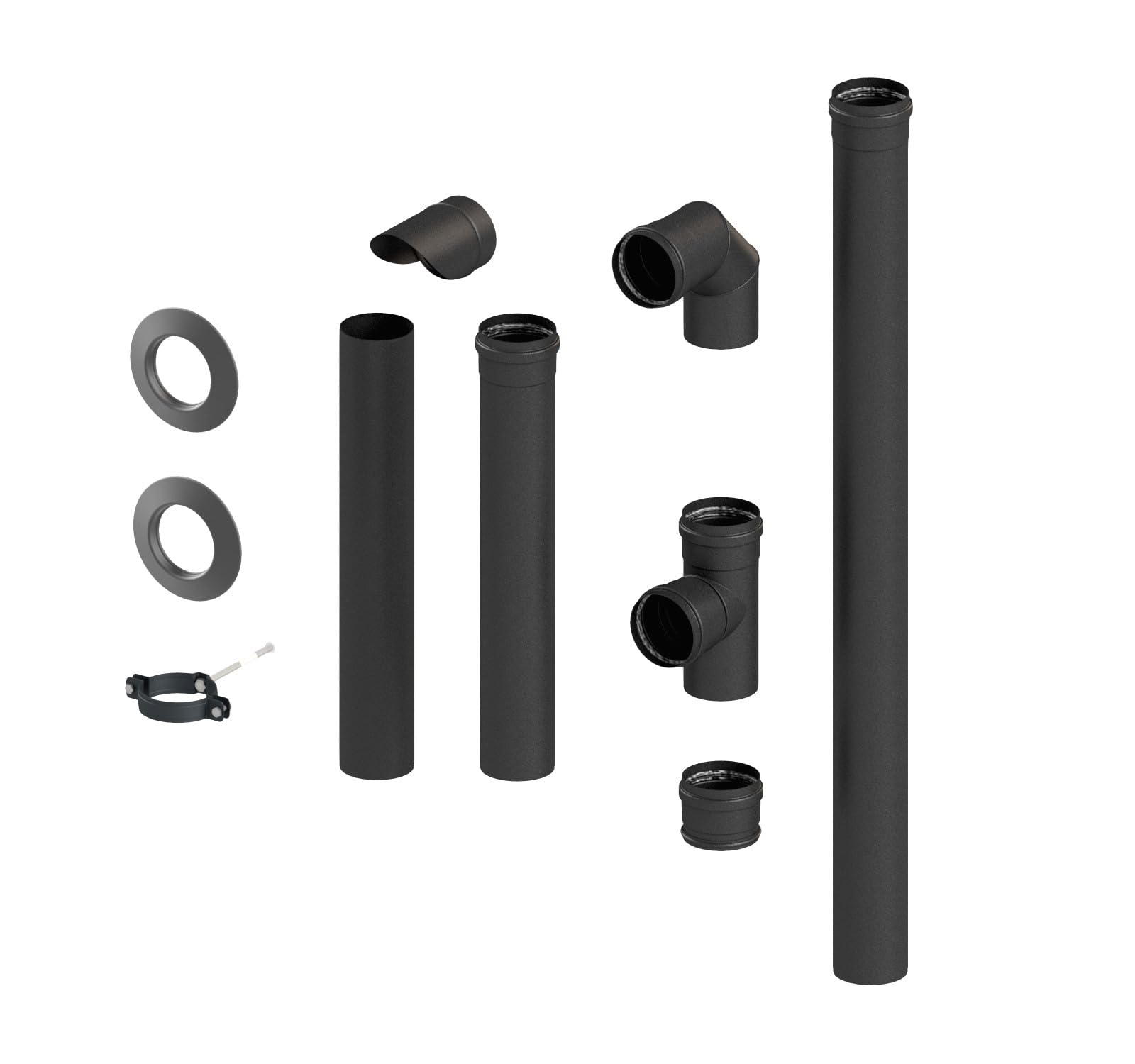 TYGERIX® Kit Completo de Tubos, Accesorios y Raccordis para Estufa de Pellet 80 mm | Set de 10 Elementos | Máxima Resistencia al Calor | Grosor Mayor de 1,2 mm | Indeformable | Fabricado en Italia |