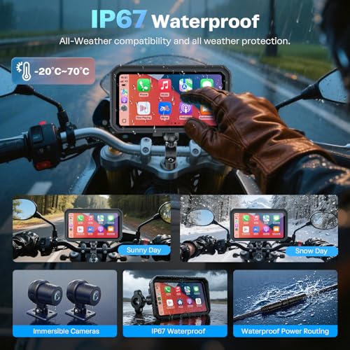 Image of WonVon Motorcycle CarPlay Screen with Android Auto - 6.25 inch Waterproof GPS Pantalla para Moto Apple CarPlay Navigation System for Motorcycle, Dual 2K Dash Cam Bluetooth Audio & TPMS with Magnetic Mount