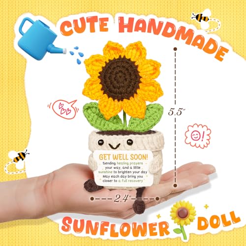 AceThrills Get Well Gifts for Women, Thinking of You Gifts for Women, Get Well Soon Gift After Surgery, Inspirational Feel Better Gift for Family Friends - Handmade Crochet Sunflower - Image 2