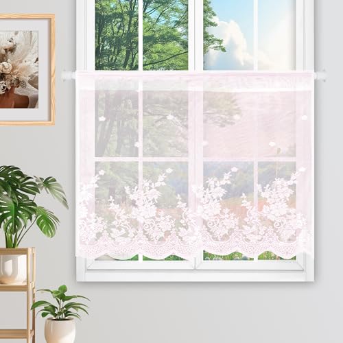 Rideau Brise-Bise Semi-Transparents Rideaux Cuisine avec œillets Rideaux pour Petites Fenêtres Cuisine Chambre Bistrot 61 * 82cm(BxL) Rose