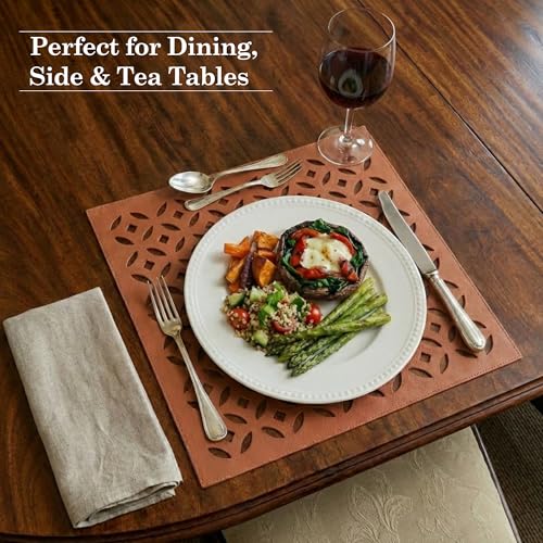 Image of Kuber Industries 4 Pcs Set Leather Side Table Mats | Reusable Kitchen Dining Table Mat for Party, Wedding and Family Functions | Square Design - Copper