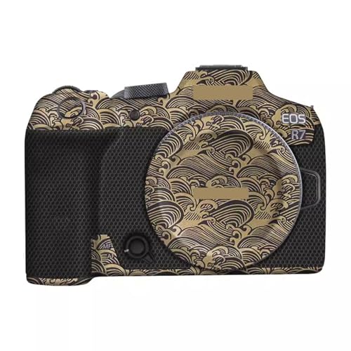 に適合する Canon EOS R7用カメラスキン傷防止ビニールラップ漫画フィルムボディプロテクターコート写真アクセサリーステッカー(ウェーブゴールド)