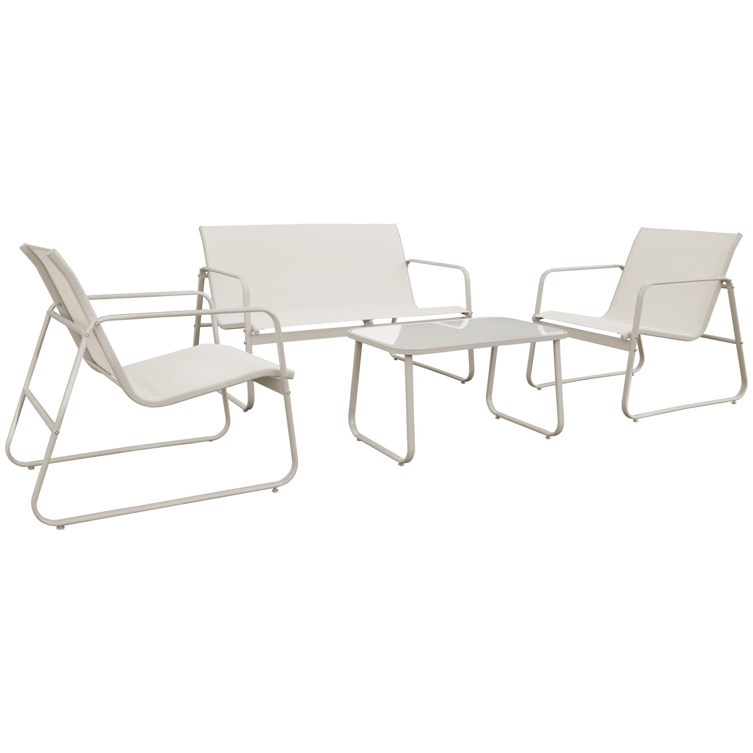 Happy Garden Salon de Jardin en textilène 4 Places Tenerife Beige – Canapé et fauteuils avec Table Basse – Structure Acier
