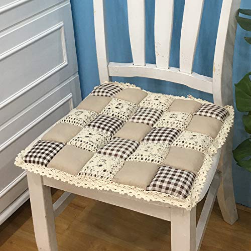 vctops Patchwork Chair Pad with Ties No Slip Lace Trim Chair Cushion Farmhouse Floral Print Kitchen Dining Seat Cushion (305 Coffee, 16'x16')