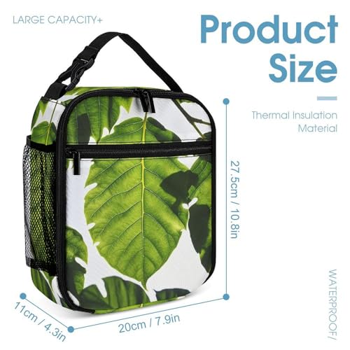 Green Leaves Pattern Backpack Set 3 Piece, Durable Backpack Insulated Lunch Bag Portable Pencil Case for Men Women4
