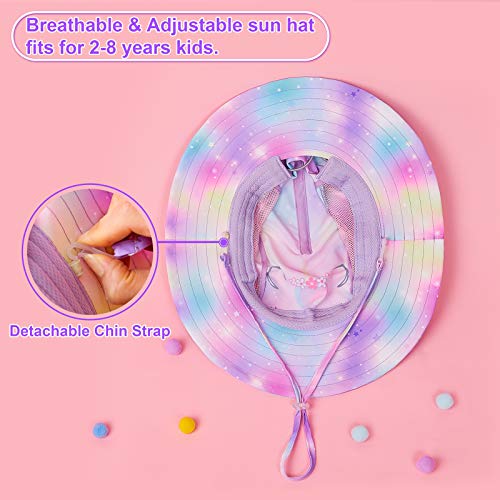 Image of Kids Sun Hat for Toddler Girls Unicorn Bucket Hats UV Protection Summer Hat for Kids Wide Brim Fishing Hat 2-8 Years
