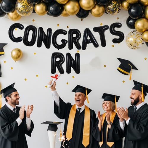 Image of TONIFUL 2026 Nurse Graduation Decorations Black Congrats RN 2026 Balloons 16 Inch RN 2026 Banner Class of 2026 RegisteBlack Nurse Balloons Decorations 2026 Nursing Graduation Party Supplies