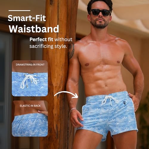 Tucann Men's Trunks 3" Compression Liner Quick Dry Zipper Pocket Chlorine Resistan 4 Way Stretch Printed Swim Shorts for Men4