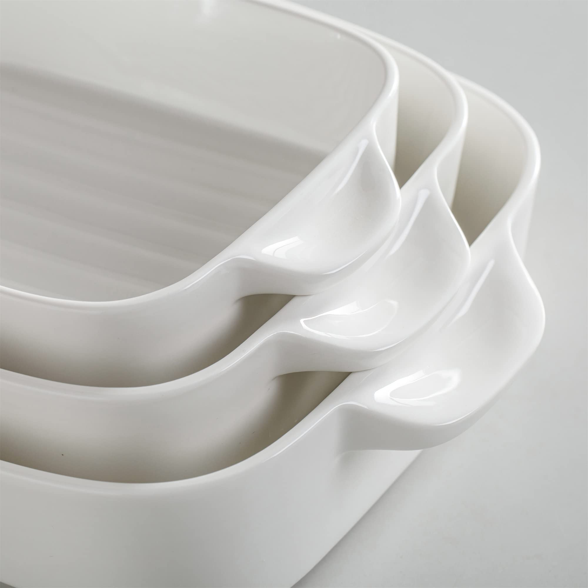 Formy do zapiekanek, biała patelnia do pieczenia, prostokątna, zestaw 3 misek do pieczenia z porcelanowymi uchwytami, idealna do lasagne, tiramisu i zapiekanek (B)