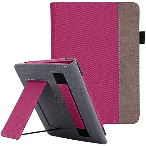 WALNEW Stand Case Fits Kindle Paperwhite 10th Generation 2018 (Model No.PQ94WIF) PU Leather Case Smart Protective Cover with Hand Strap, Hot Pink Cover