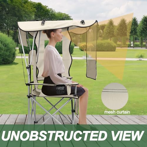 ptlsy Silla de Camping Plegable Portátil con Sombrilla para Adultos (Blanco) miniatura 6