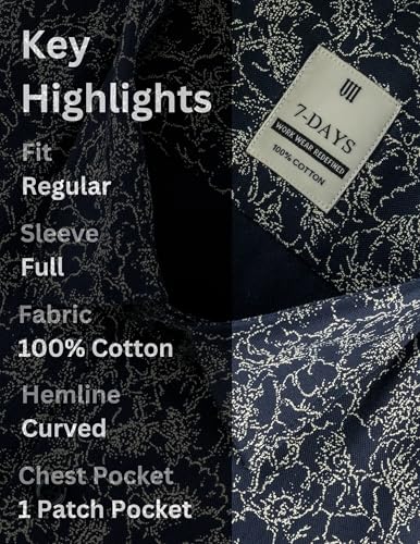 Image of 7-DAYS Men's Premium Printed Shirt - 100% Cotton, Regular Fit, Full Sleeve, with Pocket - Versatile for Formal Occasions and Casual Wear