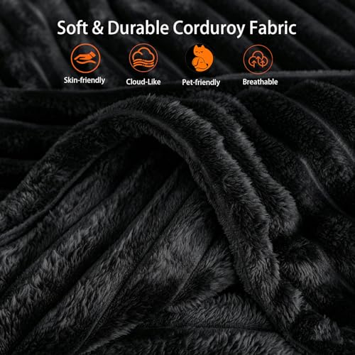 Image of 93 inch U-Shaped Boneless Couch, Corduroy Cloud Couch Sectional with Chaise and Ottoman, Deep Seat Modular Sectional Sofas for Living Room, No Assembly - Black (Left Facing Chaise)