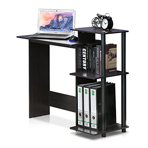 Image of Furinno EFFICIENT Desk, 28.6 inch Wide Gaming Desk with 3 Open Side Shelves, Laptop Notebook Computer Desk, Office Desk for Home Office, Study Room, Dorm, Bedroom, Dark Walnut