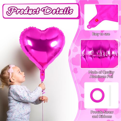Image of 12 Pcs Rosered Heart Balloons,18 Inch Heart Foil Balloons Love Balloon Valentine Balloon for Birthday Party Wedding Engagement Party Baby Shower Valentine Day Decorations