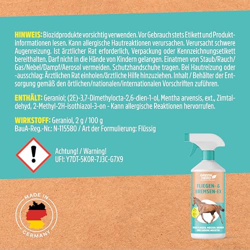 Green Hero Bremsen & Fliegenspray Pferd 500 ml | Sofortschutz gegen Bremsen, Fliegen, Mücken, Kriebelmücken & Hirschlausfliegen | Bremsenspray als Insektenschutz für Pferde