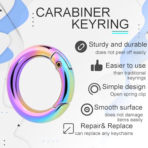 Image of 10Pack 3 /4 Inch Round Carabiner, Metal Keychain Rings Spring O Ring for Purse Shoulder Bag Chain Ring Clip Replacement Paracord Keychain Lanyard Leather DIY Crafts (Rainbow)