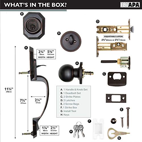 Ilyapa Front Entry Door Exterior Handleset - Heritage, Oil Rubbed Bronze Low Profile Door Lock Set Handle With Single Cylinder Deadbolt And Halifax Lever, Matte Black #TOP1