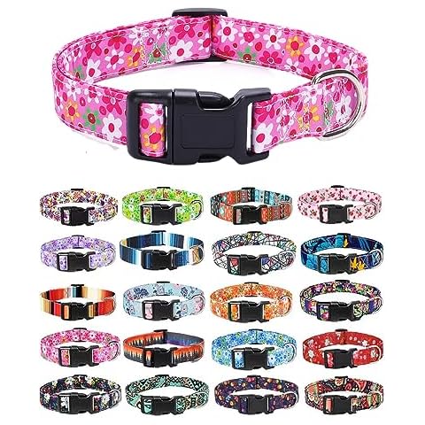 Moonpet Dog Collars for Puppy X-Small Small Medium Large Dogs - Unisex Cute Design Boys Girls Dog Pet Collar Soft Adjustable Bohemia Fancy Floral Dog Collars-Pink Floral-L Cover