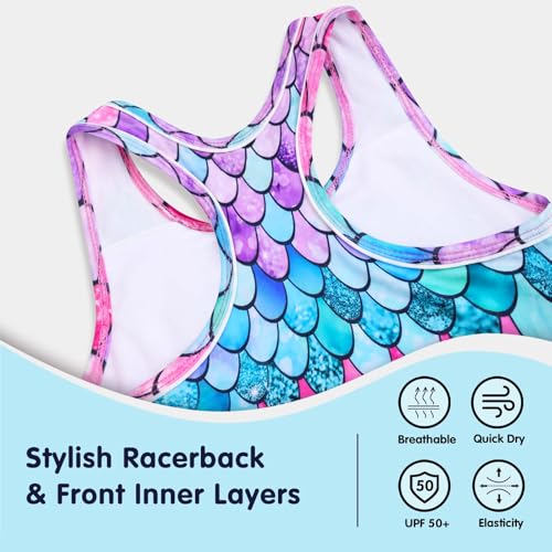 Image of Girls Tankini 2 Piece Swimsuit Racerback with Shorts Quick Dry Bathing Suit for Girls 3-14Y