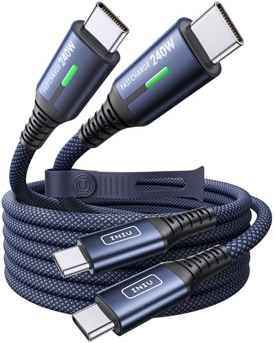 INIU USB C to USB C Cable, 240W Fast Charging Type C Charger Cord, Braided USBC Cable for iPhone 17, Samsung S25, Laptop, MacBook, Switch, Family, Commuter, Students, [6.6ft+6.6ft Blue]