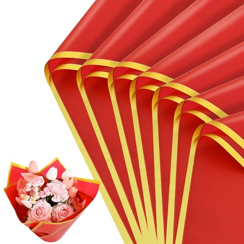 BEISHIDA Red Flower Wrapping Paper -20 Sheets, Floral Bouquet Wrapping Paper, Matte with Gold Edges, Perfect for Graduation Christmas Valentine's Day Birthdays Gift Packing