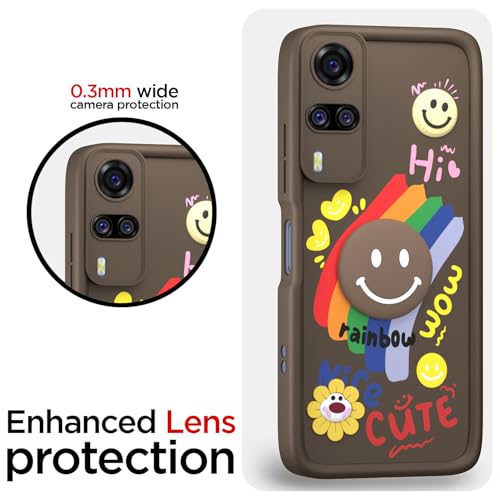 Image of Pikkme Back Cover for Vivo Y31 / Y51 | Soft Silicone| Cute Rainbow Smile & 3D Cartoon Flower Design | Shockproof Raised Camera Protection Bumper Case (Brown)