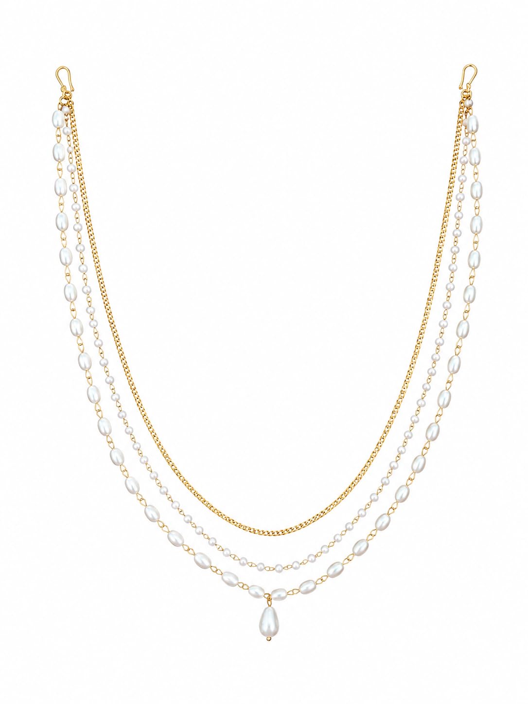 Gold Plated Triple Layer Pearl Hair Chain for Women & Girls | Elegant White Pearl Hair Accessory for Weddings, Party, Festival, Office Wear | Traditional Bridal Hair Jewellery-image-43
