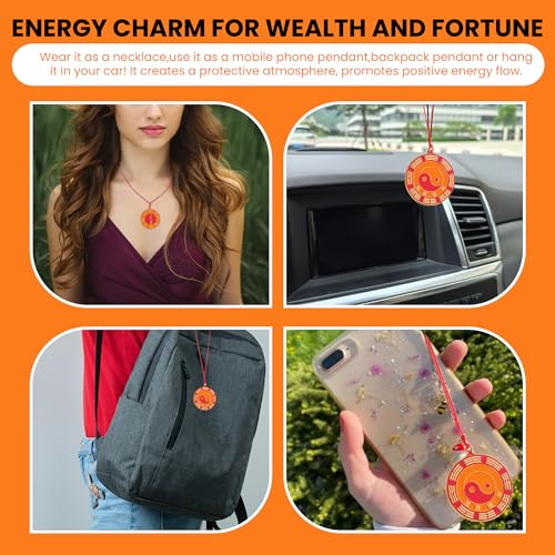 Feng Shui Yin Yang Necklace Pendant, Ancient Chinese Talisman with Bagua Symbol & Eight Immortals Charms for Wealth Fortune, Adjustable Energy Protection Amulet for Neck Car Use or Other Scenes2