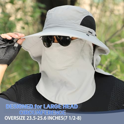 Image of ALANDUO Wide Brim XXL Sun Hats for Men Big Head, UPF 50+ Fishing Sun Hat with Neck Face Flap, Safari Boonie Hat for Men Women