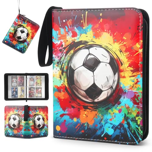 FENYW Álbum de tarjetas coleccionables de fútbol, álbum de tarjetas de fútbol, compatible con tarjetas de fútbol/tarjeta de béisbol/tarjetas de tamaño estándar (400 gran capacidad, Pintado)