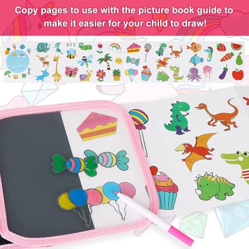 Image of Erasable Doodle Book Set for Kids, Reusable Magic Drawing Book with Watercolor Pens, Road Trip Car Game Writing and Painting Set for Boys and Girls (Pink)