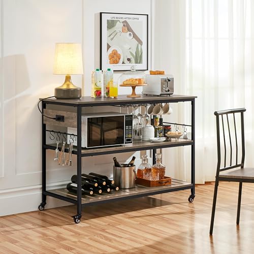 Yaheetechkitchencartwithpoweroutletrollingkitchenislandonwheelswithglassholderhooksutilitytrolleycartcoffeebarmicrowavestandcartwithlockablecasterstaupewood  Urban Country Home Decor Yaheetech kitchen cart with power outlet rolling kitchen island on wheels with glass holder hooks utility trolley cart coffee bar microwave stand cart with lockable casters taupe wood  urban country home decor