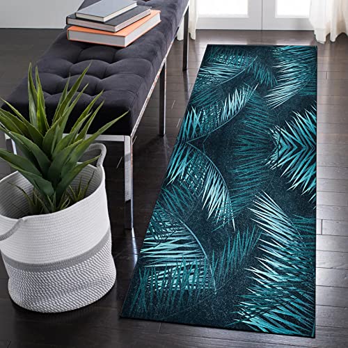 QQrunner Tapis de Couloir 50x100cm Style Tropical Vert Foncé Long antidérapant Lavable au Mètre Tapis de Chambre Salon Passage Cuisine, Matière Polyester, Largeur 40 - 120cm Breit Cover