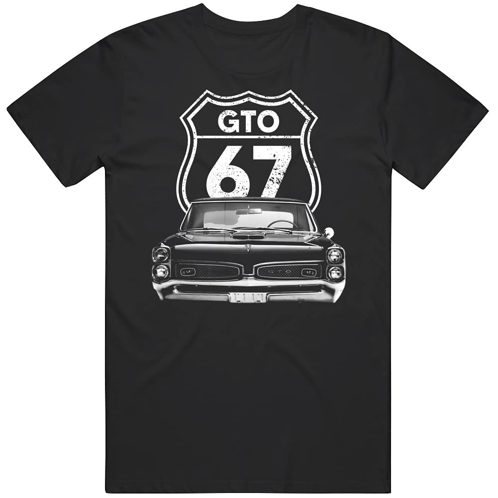 PurpleMonkeyTees1967 Pontiac Gto Front Grill View with Highway Sign T Shirt