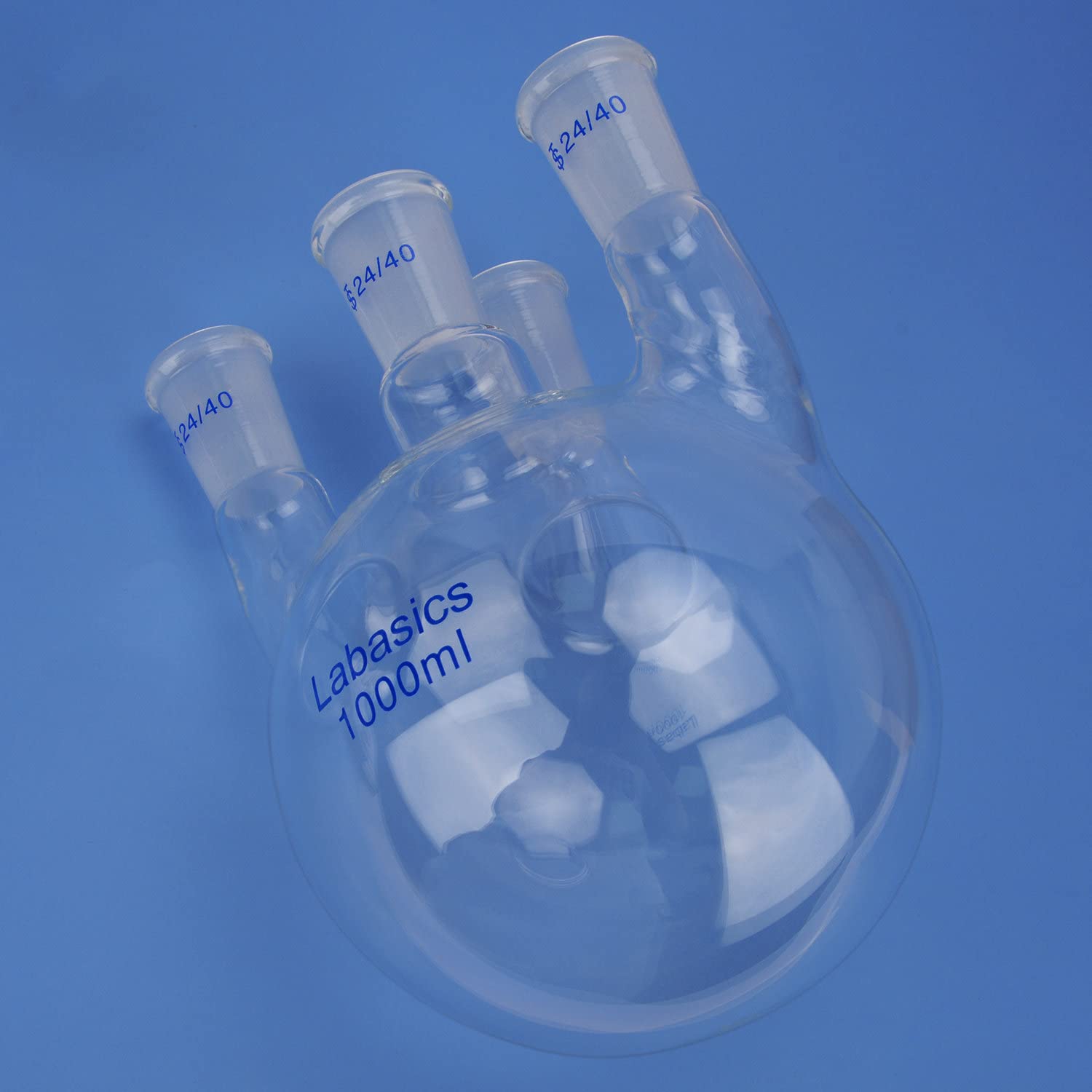 Labasics Rundkolben mit 4 Aufrechten Hälsen, Schwerwandiges Borosilikatglas-Rundkolben mit 24/40 Standard-Schliffhülse, für Den Laborgebrauch, 1000 ml