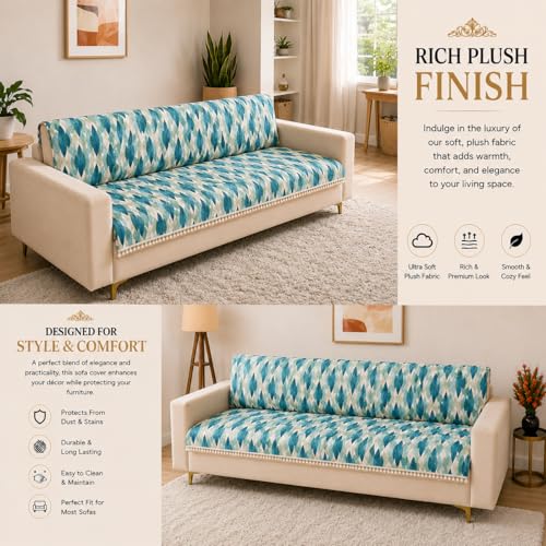 Image of Homerz Premium Printed Quilted Velvet Sofa Slip Cover Protector with Tassels, Sofa Mat, Exact Size, Antislip Cover (Grey Abstract, 7 (3+2+2) Seater, Full)