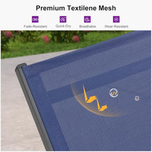 Image of PURPLE LEAF Patio Chaise Lounge with Wheels, Fade-Resistant, Navy